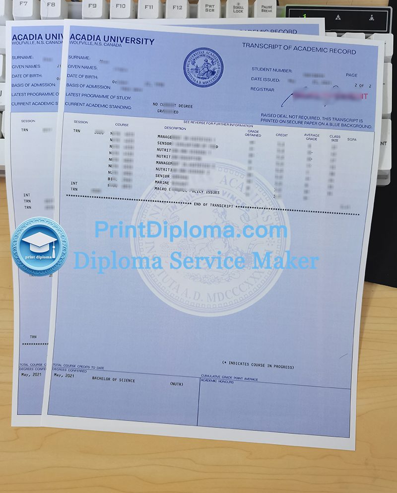 Acadia University transcript