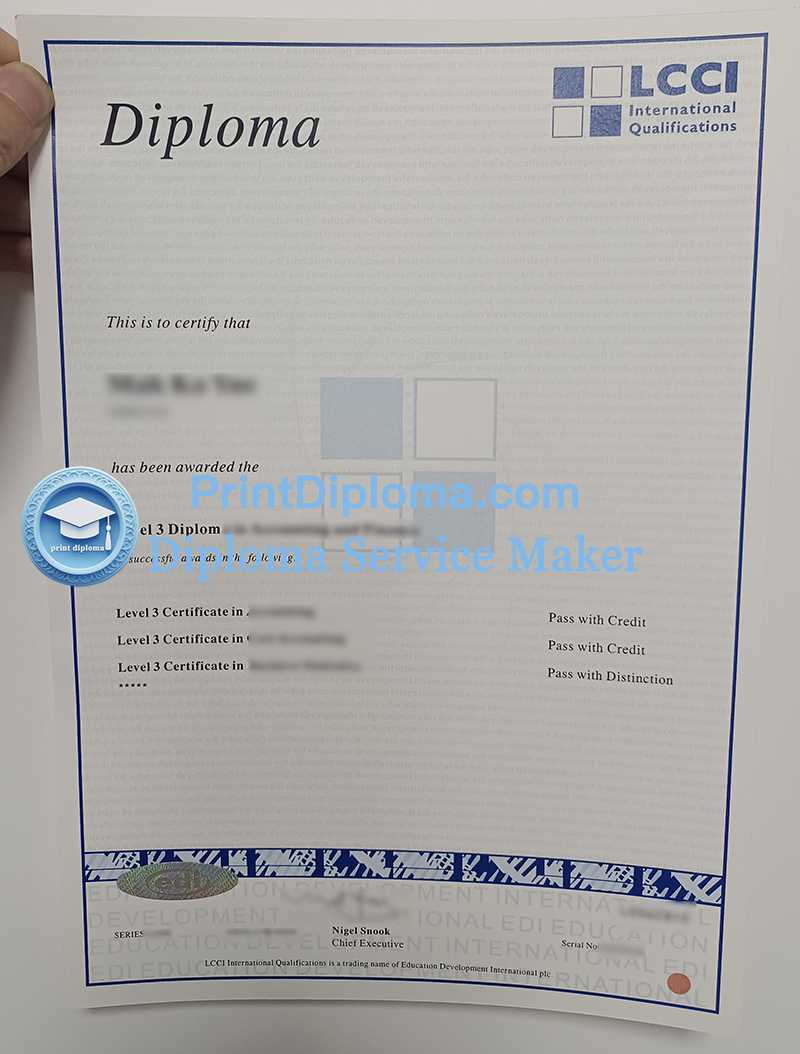 LCCI International Qualifications certificate