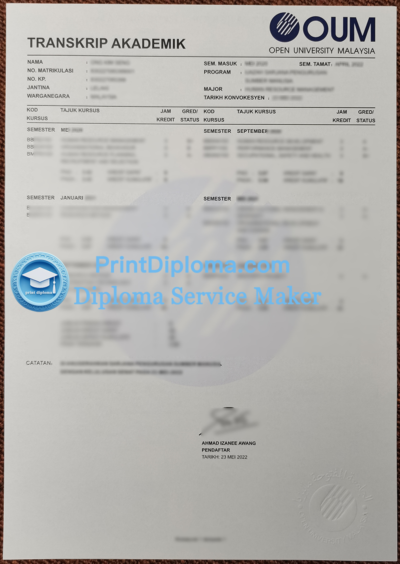 Open University Malaysia transcript, OUM transcript