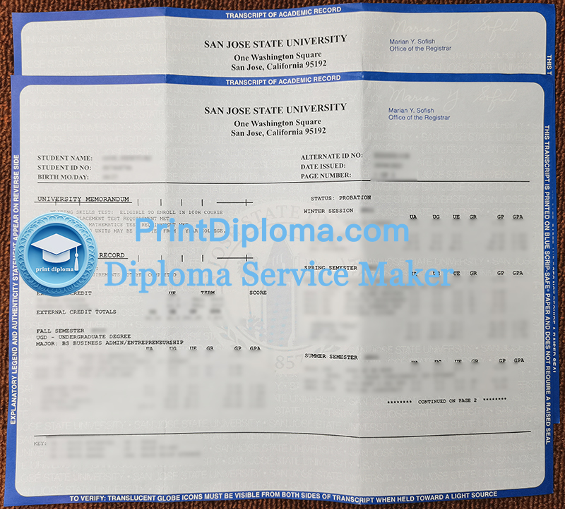 San Jose State University transcript