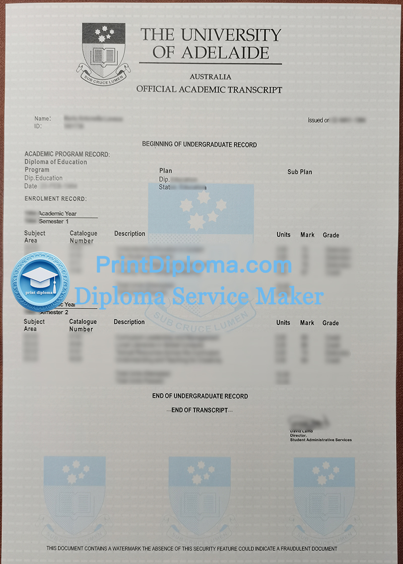 University of Adelaide transcript